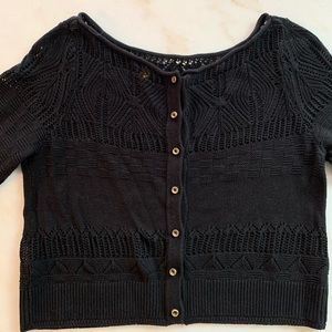 Liefsdottir Black Crop Sweater Buttons Up the Back
